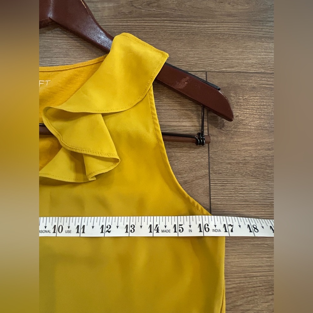 LOFT Outlet XS Mustard Yellow Sleeveless Ruffle Neck Blouse Top - Picture 3 of 7